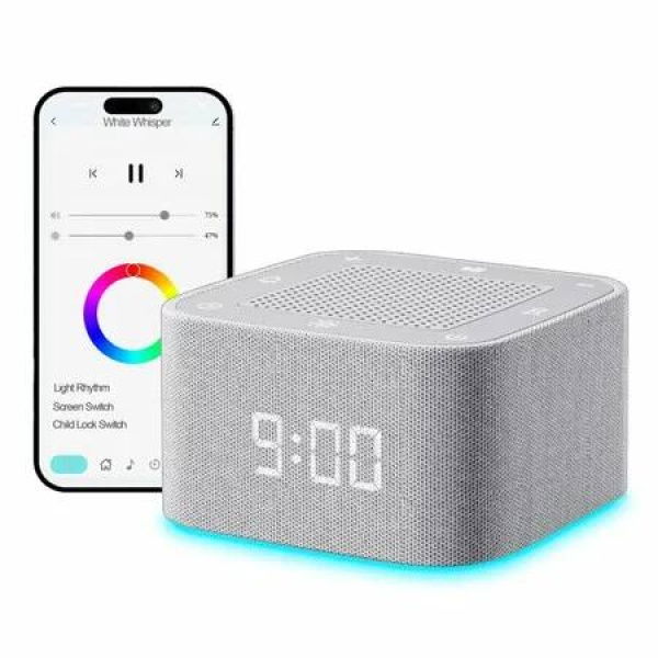 Sound Machine Alarm Clock 32 Soothing Sounds White Noise Machine,Night Lights Bluetooth Speaker,APP Control with Dimmable Clock for Kids Teens