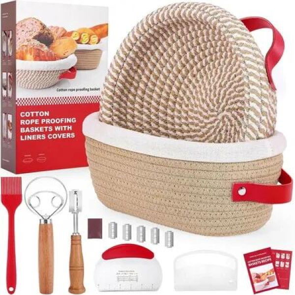 Sourdough Starter Kit, Sourdough Bread Baking Supplies, Banneton Bread Proofing Basket, Bread Proofing Basket with Bench Scraper, Dourdough Scoring Tool