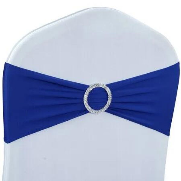 Spandex Chair Sashes Bows 50PCS Premium Stretch Chair Cover Band with Buckle Slider Universal Elastic Chair Ties (Blue)