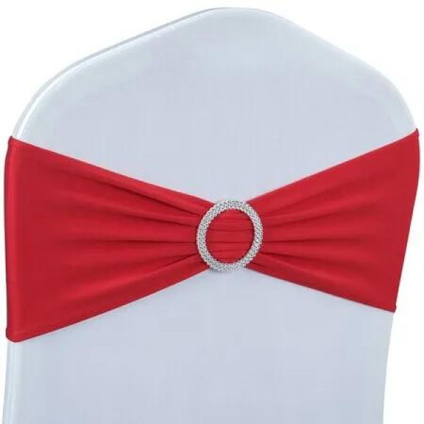 Spandex Chair Sashes Bows 50PCS Premium Stretch Chair Cover Band with Buckle Slider Universal Elastic Chair Ties (Red)