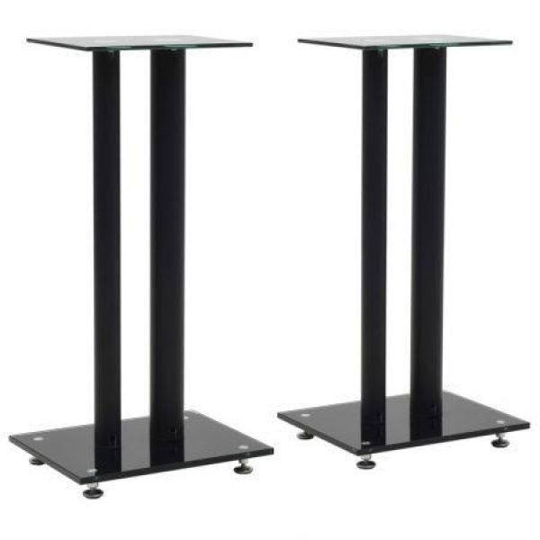 Speaker Stands 2 Pcs Tempered Glass 2 Pillars Design Black