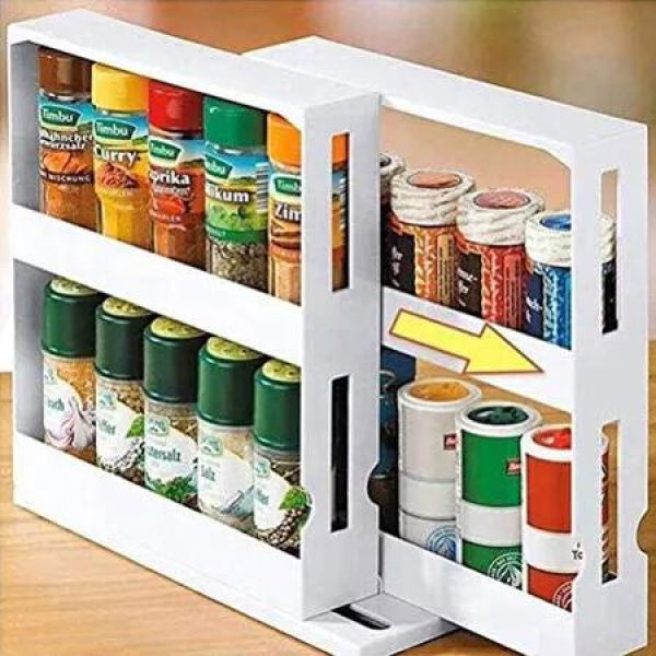 Spice Rack Seasoning Storage Cabinet Organizer Shelf, Double Decker, Plastic, White, 28 x 28 x 12 CM