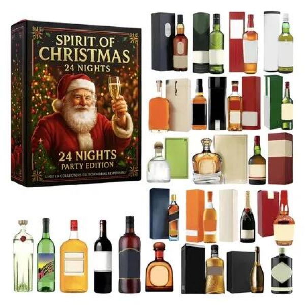 Spirit Of Christmas 24 Nights Advent Calendar 2025,24 Whiskey Collectible Ornaments 24 Days Holiday Countdown Set for Fans, Lovers & Holiday Deco