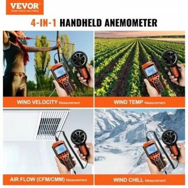 Split Handheld Anemometer, -10éˆ©?to 60éˆ©? Digital Wind Speed CFM Meter Gauge with LED Backlight Screen, Measures Wind Velocity Wind Temperature Air Flow Wind Chill, for Sailing Surfing Flying HVAC