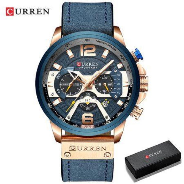 Sport Watches for Men Blue Top Brand Luxury Military Leather Wrist Watch Man Clock Fashion Chronograph Wristwatch