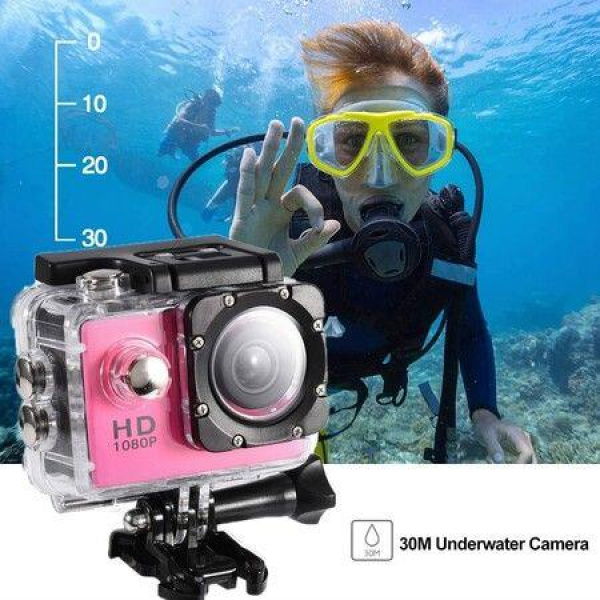 Sports Camera 1080P 12MP Sports Camera Full HD 2.0 Inch Sports Camera 30m/98ft Underwater Waterproof Camera With Installation Accessory Kit Color Pink.