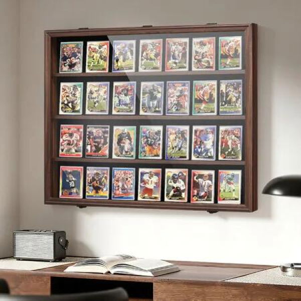 Sports Card Display Case UV Graded Wall Mounted Cabinet NBA Basketball Football Baseball Hockey PSA Comic Pokemon Game Trading Cards Holder Lockable