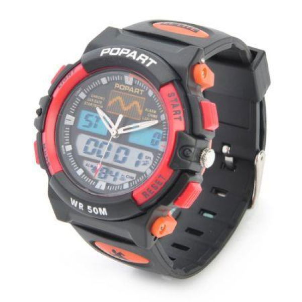 Sports Diving Wristwatch With EL Backlit / Calendar / Stopwatch / Alarm Clock - Black + Red.