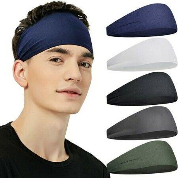 Sports Headbands For Men (5 Pack) Moisture-Wicking Workout Headband Sweatband Headbands For Running Cycling Football Yoga Hairband For Women And Men.