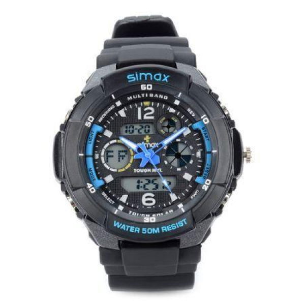 Sports Waterproof Dual Time Display Wristwatch With Alarm/Stopwatch Blue.