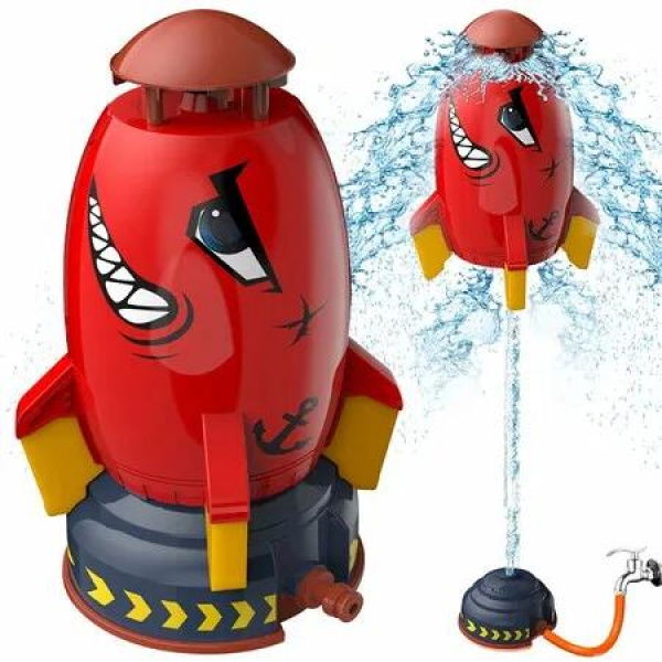 Sprinkler Rocket Launcher,Outdoor Water Toys Rocket Sprinkler for Kids,Summer Garden Backyard Games,for Boys Girls Age 3+,Red