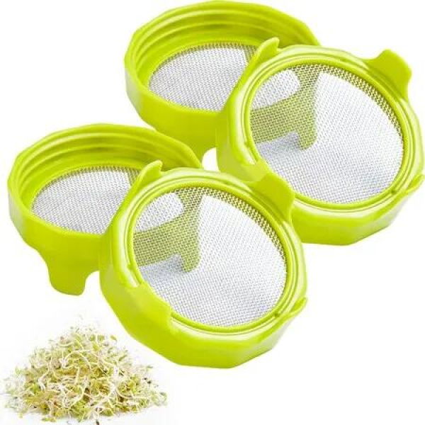 Sprouting Lids Germination Kit Stainless Steel Screen Plastic Sprout Maker Stand Water Tray Bean Sprouts Broccoli Seeds Alfalfa Salad Microgreens Growing