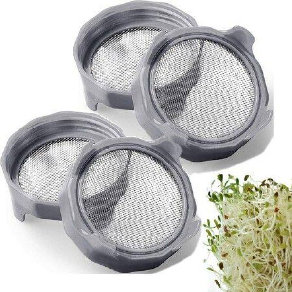 Sprouting Lids. Plastic Sprout Lid With Stainless Steel Screen For Wide Mouth Mason Jars. Germination Kit Sprouter Sprout Maker With Stand Water Tray. Grow Bean Sprouts. Broccoli Seeds. Alfalfa. Salad (Grey 4 Pack).