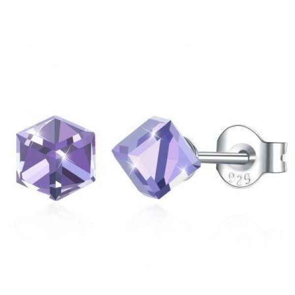 Square Earrings S925 Sterling Silver Earrings Purple/Platinum.