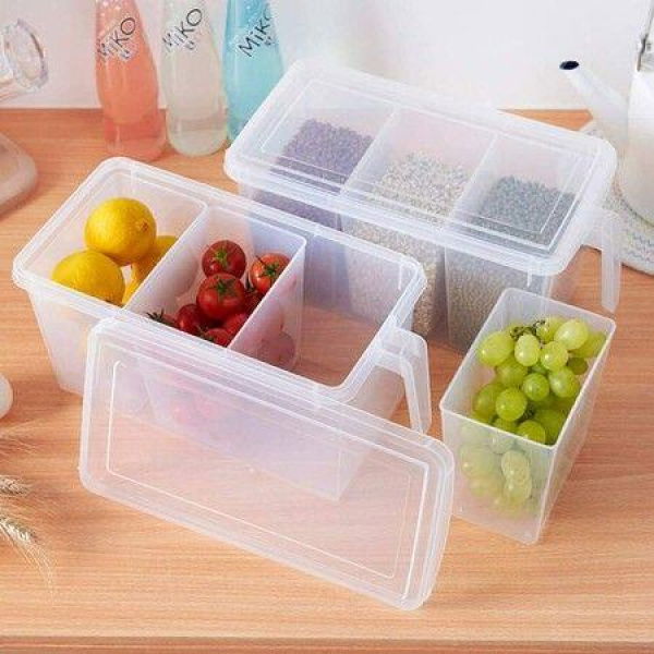 Square Handle Plastic Storage Containers And Food Organizer With Lids For Fridge (2 Packs).