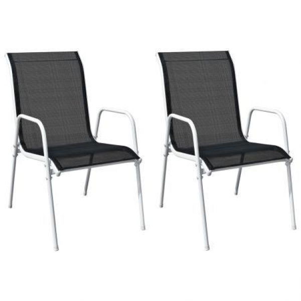 Stackable Garden Chairs 2 Pcs Steel And Textilene Black