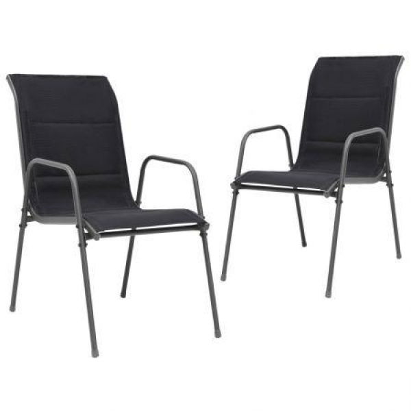 Stackable Garden Chairs 2 Pcs Steel And Textilene Black