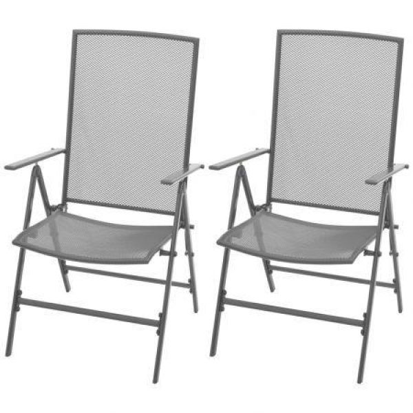 Stackable Garden Chairs 2 Pcs Steel Grey