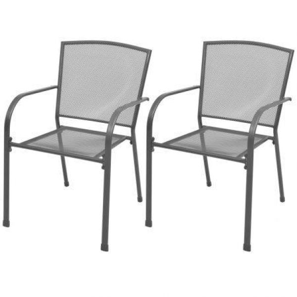 Stackable Garden Chairs 2 Pcs Steel Grey