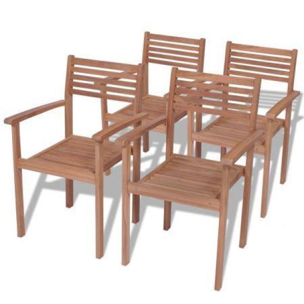 Stackable Garden Chairs 4 Pcs Solid Teak Wood