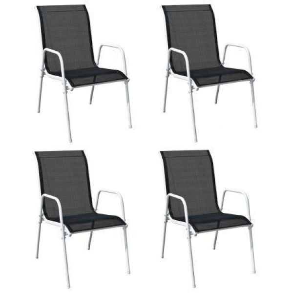 Stackable Garden Chairs 4 Pcs Steel And Textilene Black