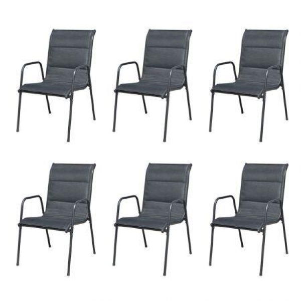 Stackable Garden Chairs 6 Pcs Steel And Textilene Black