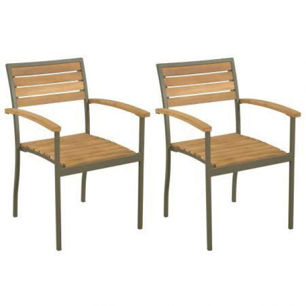 Stackable Outdoor Chairs 2 Pcs Solid Acacia Wood And Steel