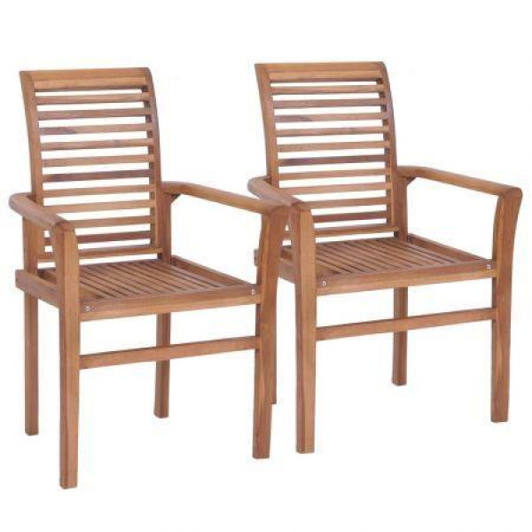 Stacking Dining Chairs 2 Pcs Solid Teak