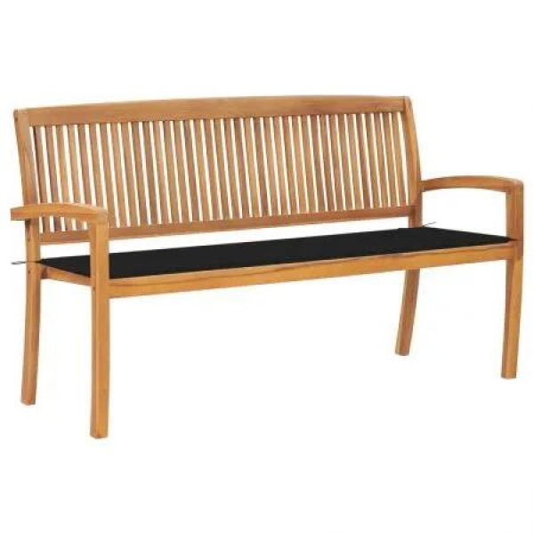 Stacking Garden Bench with Cushion 159 cm Solid Teak Wood