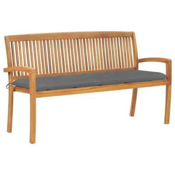 Stacking Garden Bench with Cushion 159 cm Solid Teak Wood