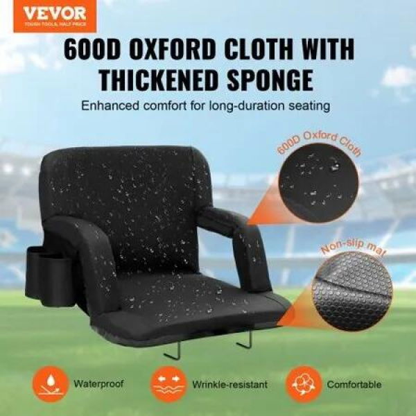 Stadium Seat with Back Support Wide Bleacher Seat Back Folding Padded Cushion Stadium Chair Portable Reclining Chair with Hook Pocket Cupholder Ideal