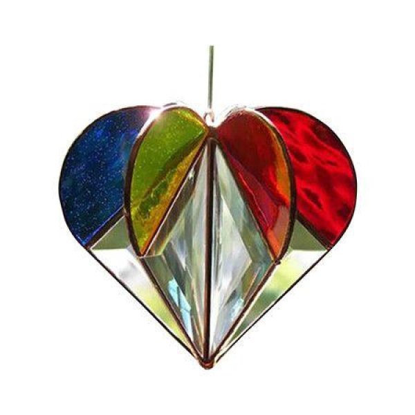 Stained Multi-Sided Heart Sun Catcher Pendant 3D Handcrafted Pendant Ornaments For Living Room Bedroom Wedding Pendant