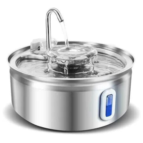 Stainless Steel Cat Water Fountain 3.2L with Water Level Indicator and Two Stage Design, Cat Fountain with Quiet Pump Ideal for Cats and Dogs