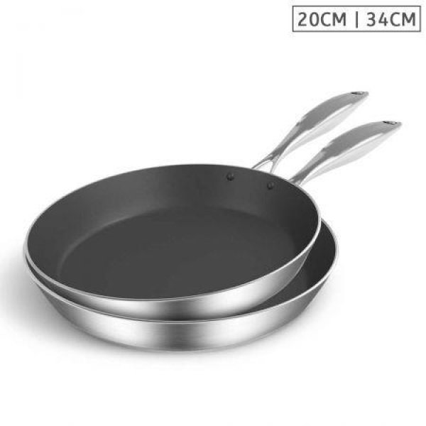 Stainless Steel Fry Pan 20cm 34cm Frying Pan Induction Non Stick Interior