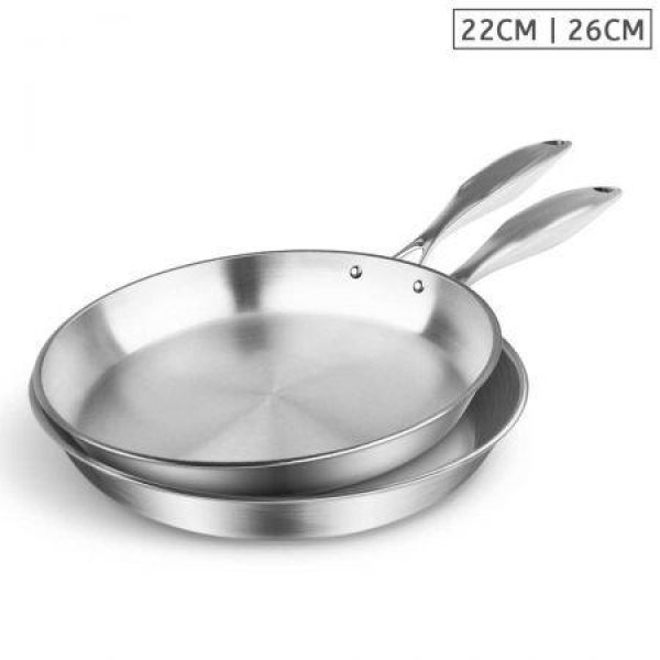 Stainless Steel Fry Pan 22cm 26cm Frying Pan Top Grade Induction Cooking