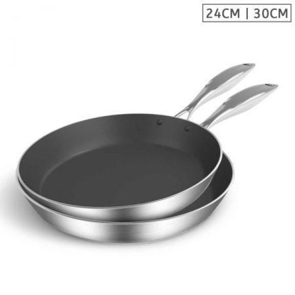 Stainless Steel Fry Pan 24cm 30cm Frying Pan Induction Non Stick Interior