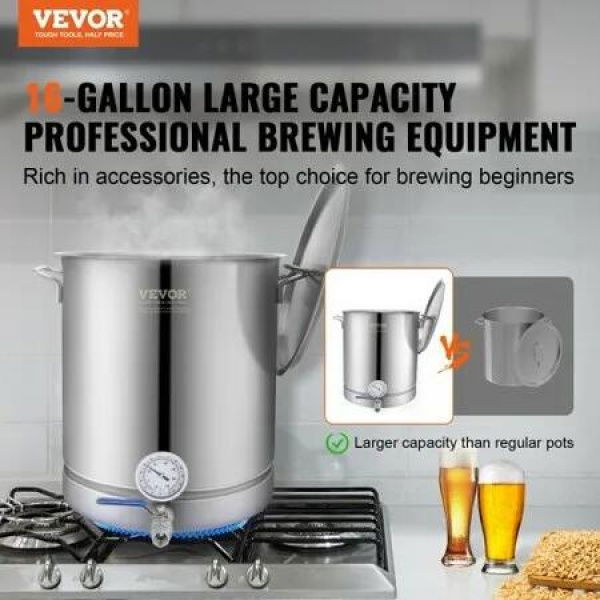 Stainless Steel Home Brew Kettle Set 16Gal Beer Stock Pot with Accessories