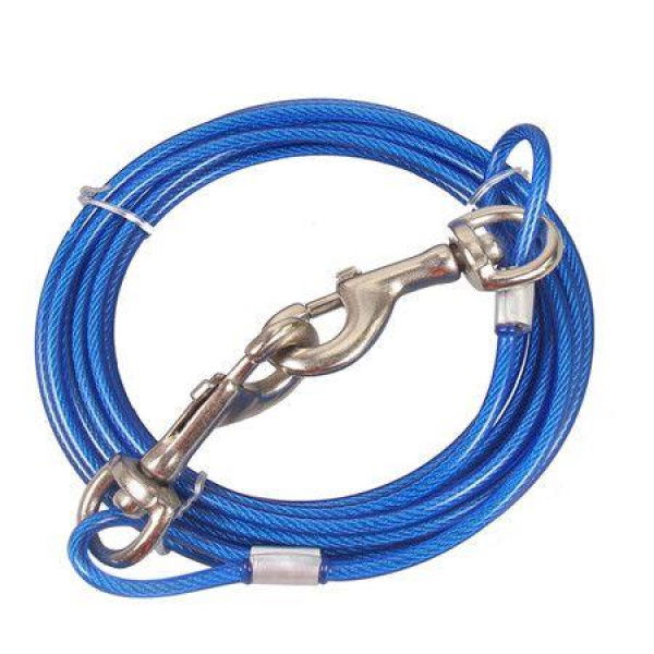 Stainless Steel Pet Dog Tie Out Cable - Double Head Dog Leash For Medium-Large Pet Dogs (5m/16ft Blue)