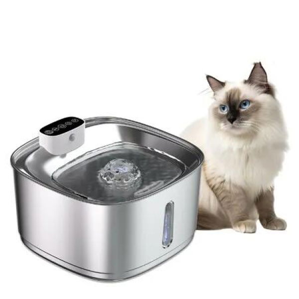 Stainless Steel Pet Water Fountain 3.2L/108oz,Automatic Dog Cat Drinking Dispenser Cordless Battery Operated