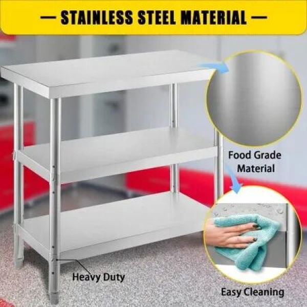 Stainless Steel Prep Table 1520x450x855 mm Commercial Stainless Steel Table 2 Adjustable Undershelf BBQ Prep Table Heavy Duty Kitchen Work Table