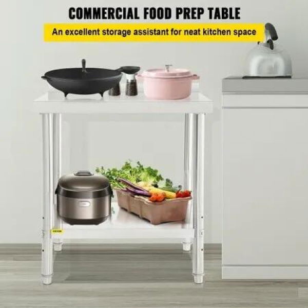 Stainless Steel Prep Table 76.2x61x89 cm 200 lbs Load Capacity Heavy Duty Metal Worktable with Backsplash and Adjustable Undershelf Commercial Workstation