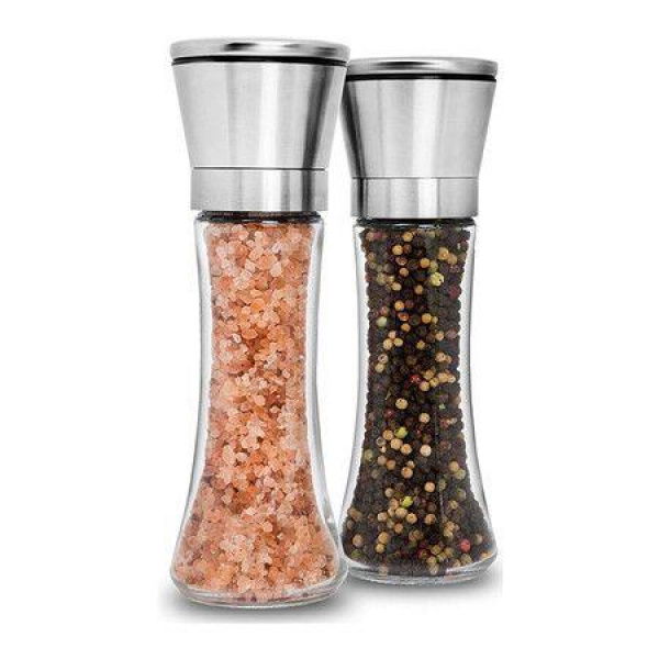 Stainless Steel Salt And Pepper Mill Set Adjustable Ceramic Sea Salt Mill And Pepper Mill Tall Glass Salt And Pepper Shakers