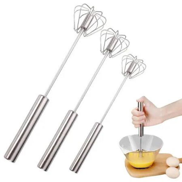 Stainless Steel Semi-Automatic Whisk,Stainless Steel Egg Whisk Hand Push Rotary Whisk Blender,Hand Push Mixer Stirrer Tool (10in)