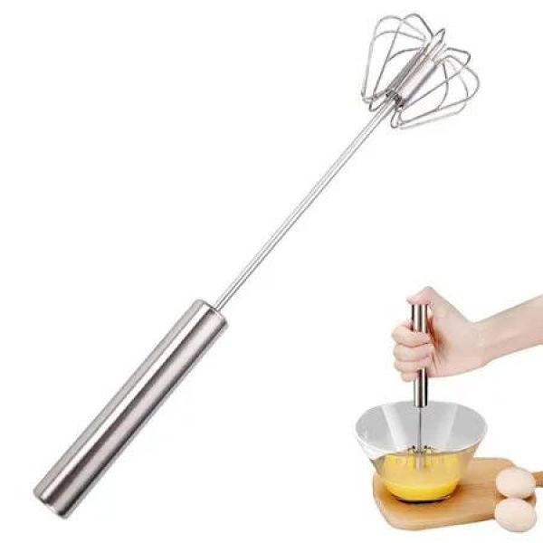 Stainless Steel Semi-Automatic Whisk,Stainless Steel Egg Whisk Hand Push Rotary Whisk Blender,Hand Push Mixer Stirrer Tool (12in)