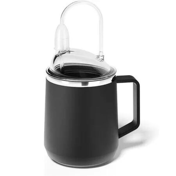 Stainless Steel Sippy Cup with Straw, 450ML Sippy Cup for Elderly Spill Proof, No Spill Cups for Seniors Patients Black