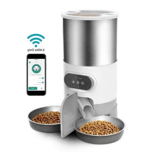 Stainless Steel Smart Auto Cat Timing Feeder,Double Meal Dispenser for Cats and Dogs with Remote Feeding App