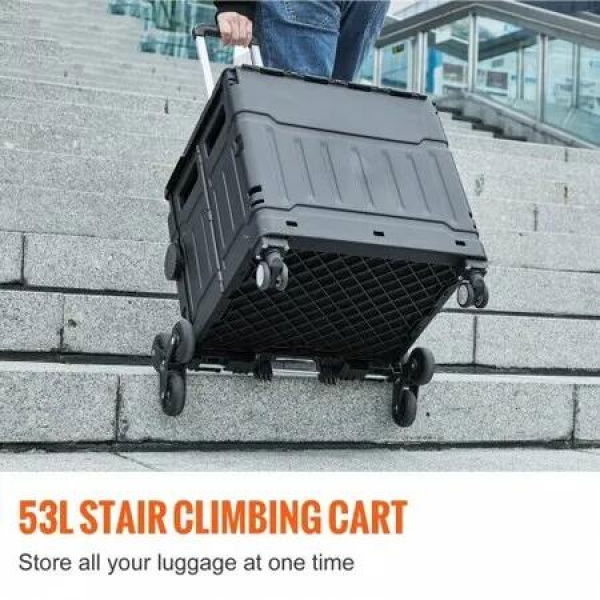 Stair Climbing Cart 53L Foldable Shopping Cart w/ Lid & Adjustable Handle