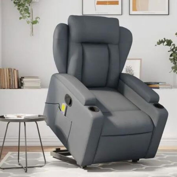 Stand up Massage Recliner Chair Grey Faux Leather