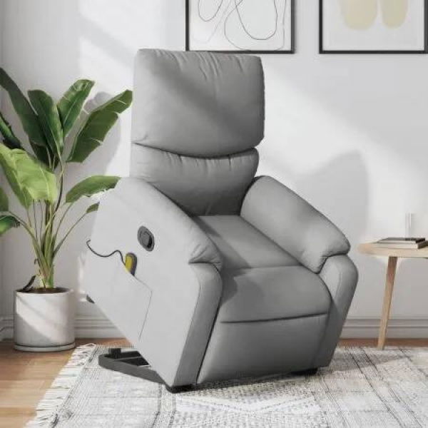 Stand up Massage Recliner Chair Light Grey Fabric