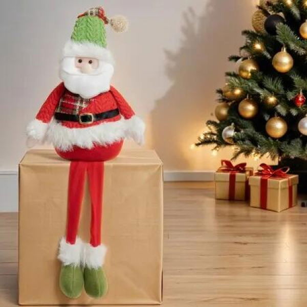 Standing Christmas Santa Decoration, Figurine Stuffed Plush with Retractable Spring Legs Santa Claus Decor,1 Pack